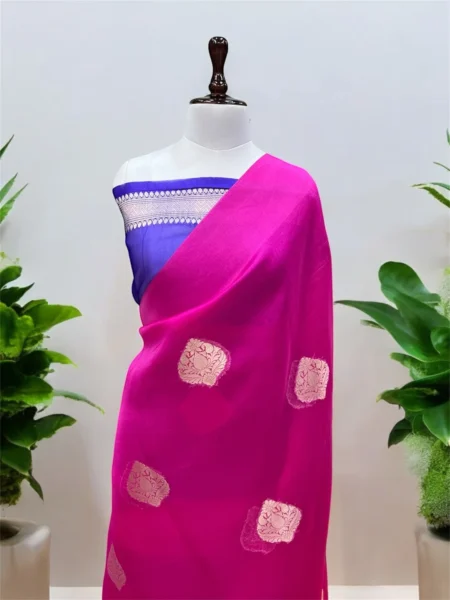 'HOT PINK' PURE KORA HANDLOOM BANARASI SAREE