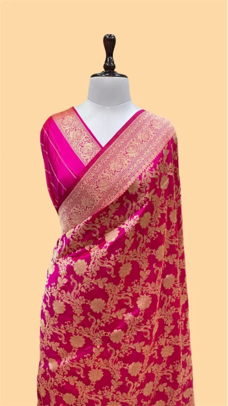 'WEDDING PINK' PURE KATAAN SILK HANDWOVEN JANGLA BANARASI SAREE