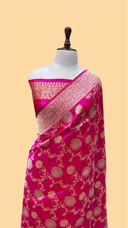 'RANI PINK’ PURE KATAAN SILK HANDWOVEN JANGLA BANARASI SAREE