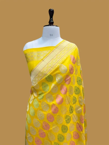 'LEMONADE' PURE KATAN SILK BANARASI HANDWOVEN BUTTA JANGLA SAREE