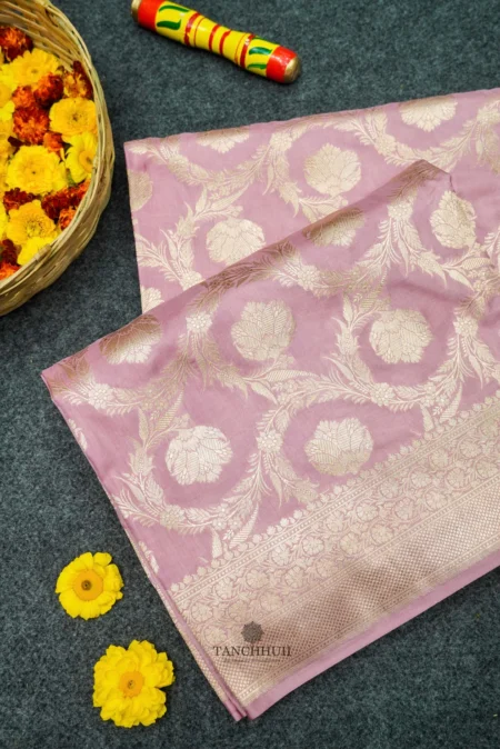 'AURA PEACH' PURE KATAAN SILK JAAL BANARASI SAREE