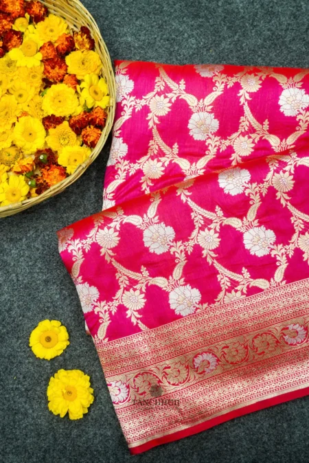 'RANI PINK' PURE KATAAN SILK BANARASI SONA ROOPA JAAL SAREE
