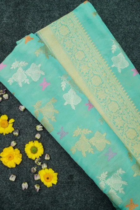 'NEOM BLUE' PURE KATAAN SILK HANDWOVEN BANARASI JANGLA SAREE