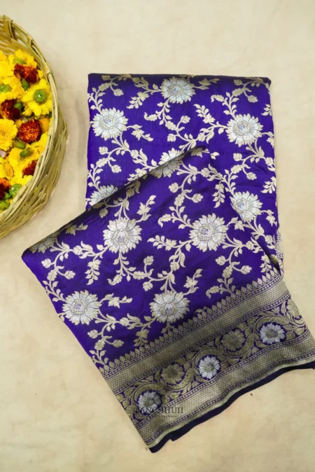 Pure Banarasi kataan silk saree-All over Sona Roopa jaal