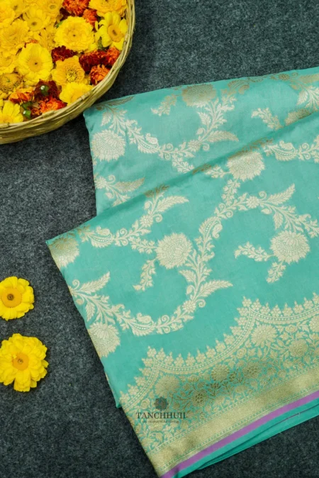 Pure Banarasi kataan silk saree -All over jaal with kanni border