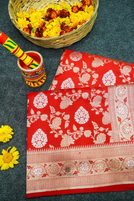 'MARVEL RED' PURE KATAAN SILK BANARASI SONA ROOPA SAREE