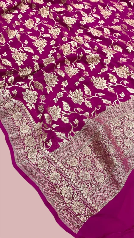 ‘RANI PINK' PURE KHADDI GEORGETTE HANDLOOM BANARASI DUPATTA