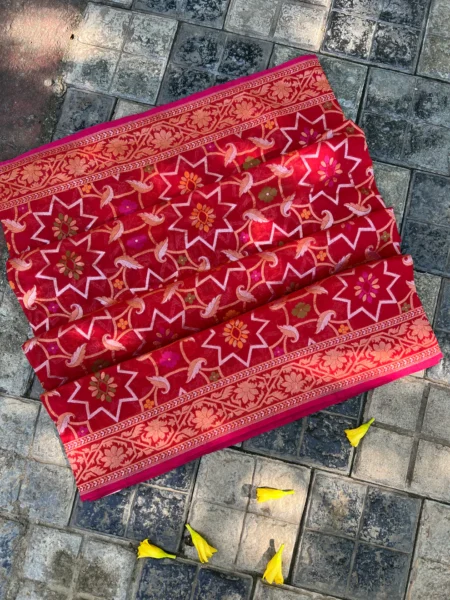 'RAKTAMBARI' PURE COTTON JAMDANI BANARASI SAREE