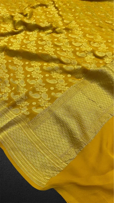 ‘MUSTARD’ PURE KHADDI GEORGETTE HANDLOOM BANARASI DUPATTA