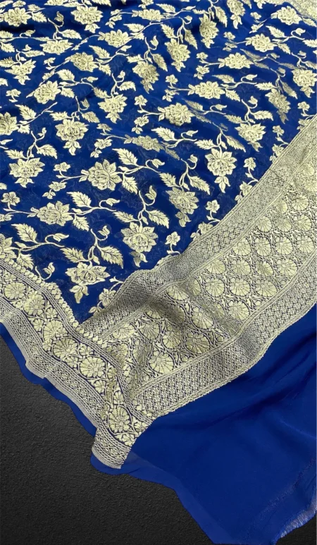 'GERMAN BLUE' PURE KHADDI GEORGETTE HANDLOOM BANARASI DUPATTA