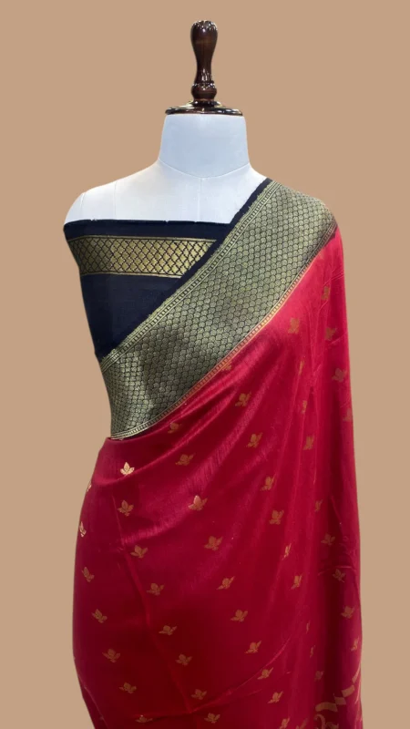 HANDWOVEN MOONGA TUSSAR SILK BANARASI SAREE