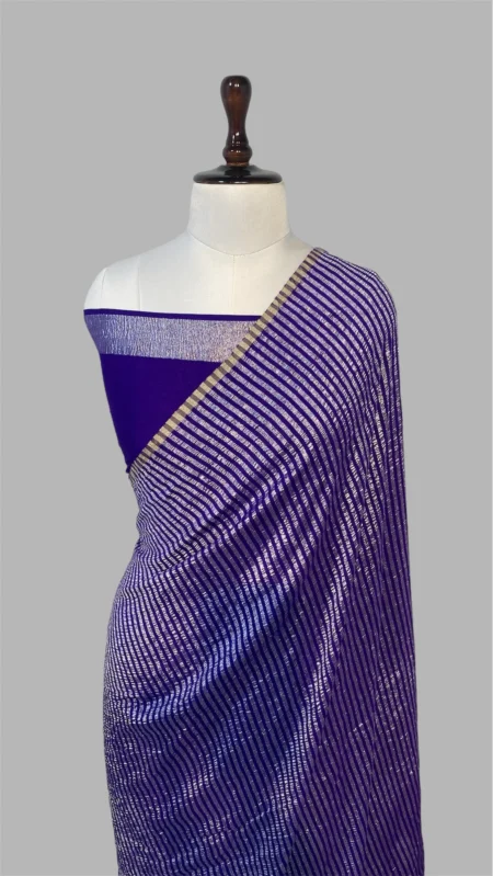 PURE MOONGA SILK STRIP HANDLOOM BANARASI SAREE