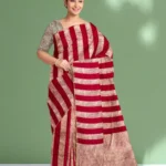 ‘CHILI RED' PURE MOONGA SILK BANARASI STRIPE SAREE