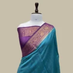 'DEEP SEA AND BRINJAL' PURE MOONGA SILK BORDER PALLU BANARASI SAREE