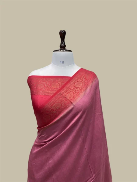 'AUSTIN MAJENTA AND RED' PURE MOONGA SILK BANARASI BORDER PALLU SAREE