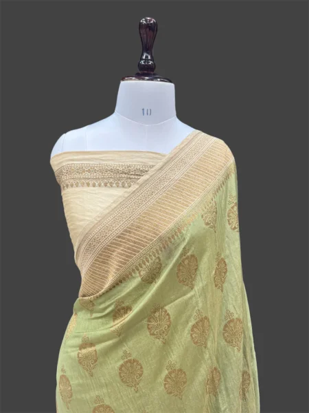 'OLIVE' PURE MOONGA TISSUE SILK BANARASI SAREE