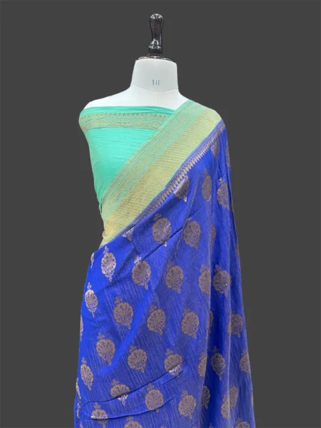 ROYAL BLUE PURE MOONGA TISSUE SILK BANARASI SAREE