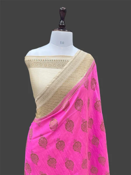 LOVELY PINK PURE MOONGA SILK TISSUE BANARASI SAREE