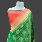 OLIVE GREEN PURE MOONGA SILK TISSUE BANARASI SAREE