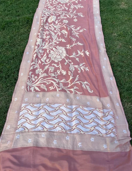 PURE BANARASI ALFI MOONGA SILK SAREE - BIG FLOWER DESIGHN