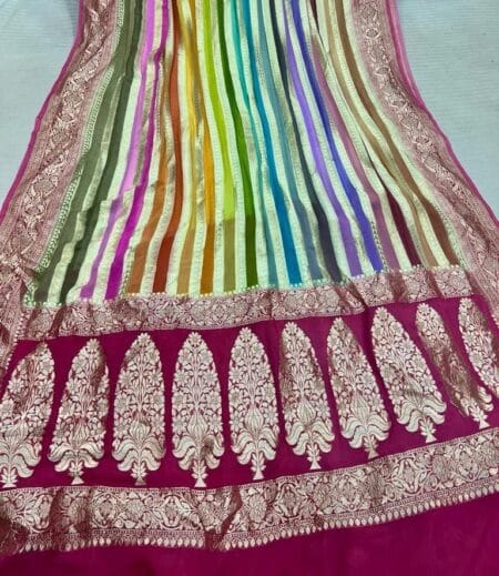 HANDWOVEN KHADDI GEORGETTE 21 COLORS BANARASI SAREE
