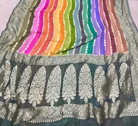 HANDWOVEN KHADDI GEORGETTE HANDPAINTED BANARASI SAREE