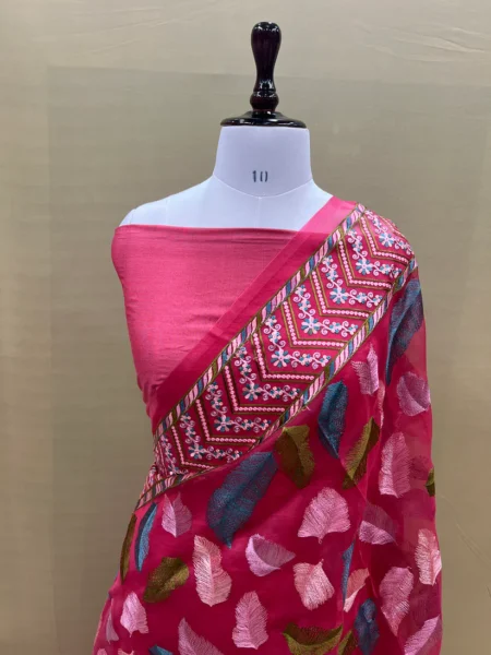 PURE BANARASI ORGANZA SILK CHIKANKARI SAREE