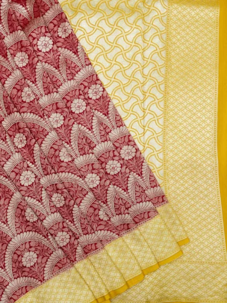 'PARKER RED' PURE MASHRU SATIN SILK  BANARASI SAREE - Parker Red Pure Banarasi  Mashru Satin Silk Saree