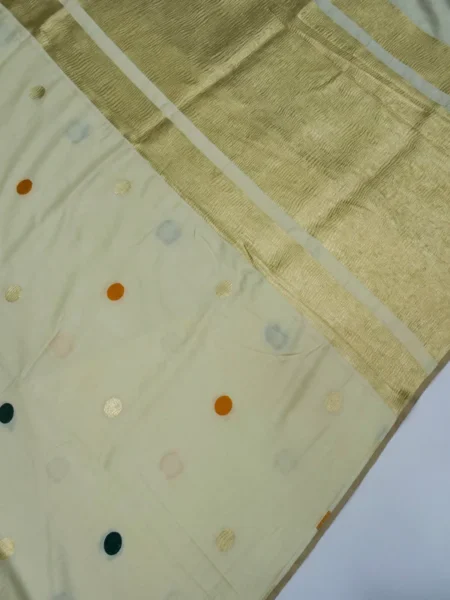 IVORY' PURE MASHRU SATIN SILK MULTI ASHARFI BUTTI BANARASI SAREE