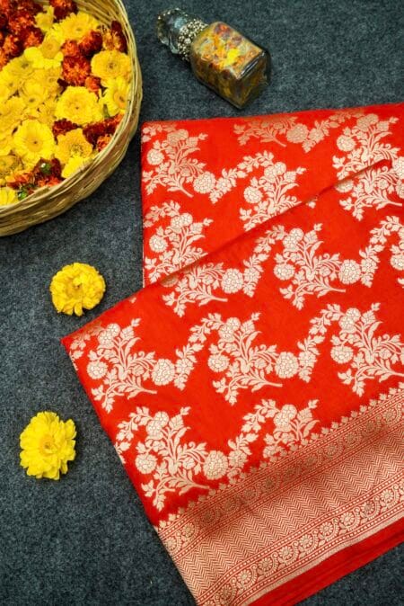 "CHILLY RED"PURE KATAAN SILK BANARASI SAREE