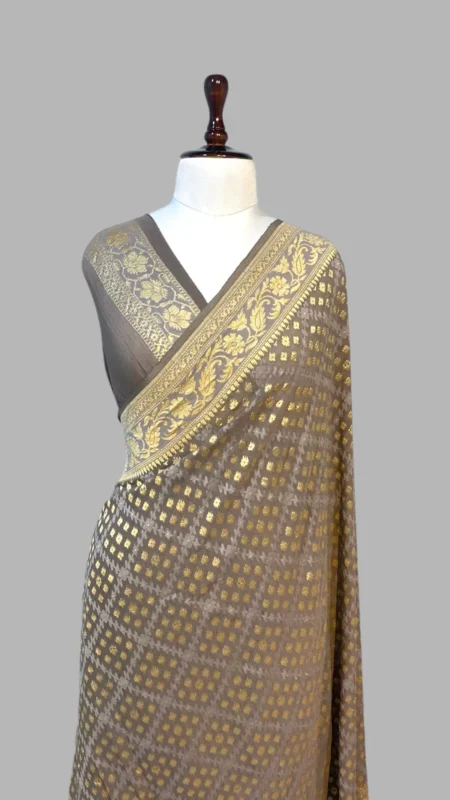 PURE KHADDI GEORGETTE HANDLOOM BANARASI ALFI SAREE