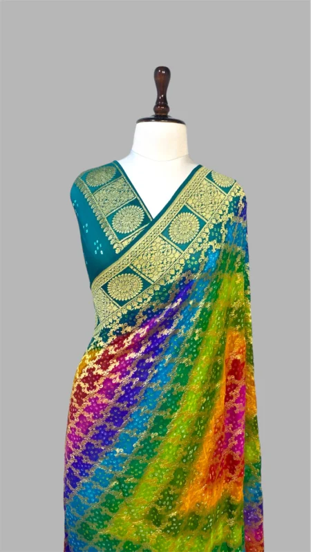 'RAINBOW' PURE KHADDI GEORGETTE HANDLOOM BANDHANI BANARASI SAREE