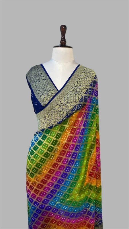 'RAINBOW' PURE KHADDI GEORGETTE HANDLOOM BANDHANI BANARASI SAREE