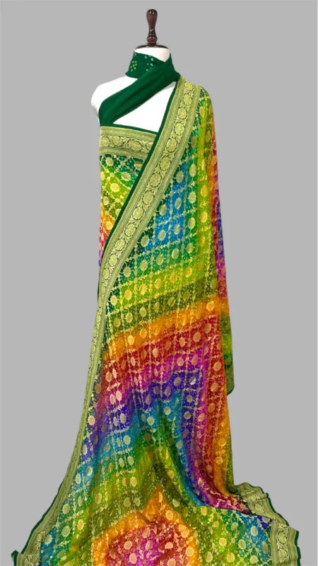 RAINBOW' PURE KHADDI GEORGETTE HANDLOOM BANDHANI BANARASI SAREE