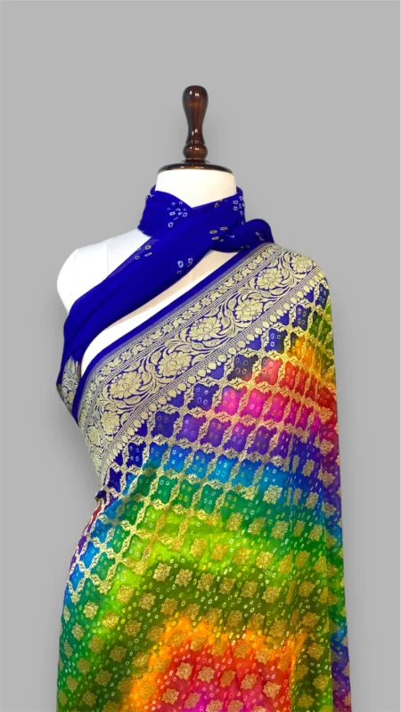 'RAINBOW' PURE KHADDI GEORGETTE HANDLOOM BANDHANI BANARASI SAREE