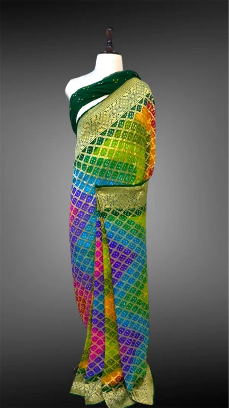'RAINBOW' PURE KHADDI GEORGETTE HANDLOOM BANDHANI BANARASI SAREE