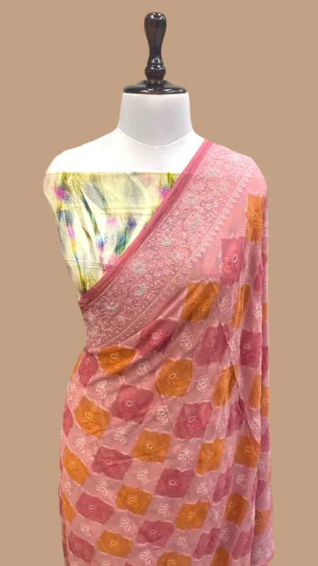 PURE VISCOSE GEORGETTE CHIKANKARI BANARASI SAREE