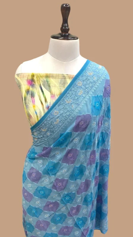 PURE VISCOSE GEORGETTE CHIKANKARI BANARASI SAREE