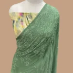 PURE VISCOSE GEORGETTE CHIKANKARI BANARASI SAREE