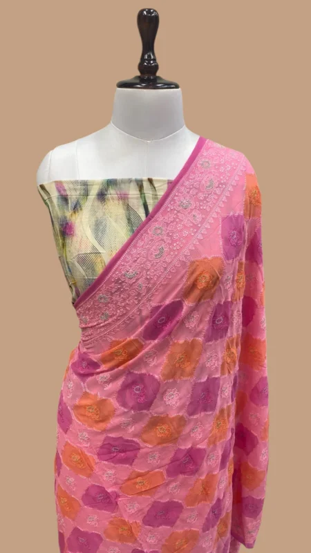 PURE VISCOSE GEORGETTE CHIKANKARI BANARASI SAREE