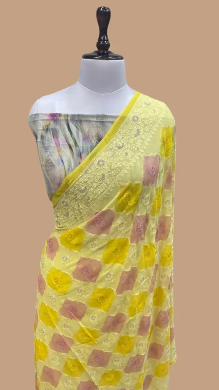 PURE VISCOSE GEORGETTE CHIKANKARI BANARASI SAREE