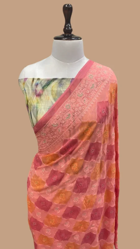 PURE VISCOSE GEORGETTE CHIKANKARI BANARASI SAREE