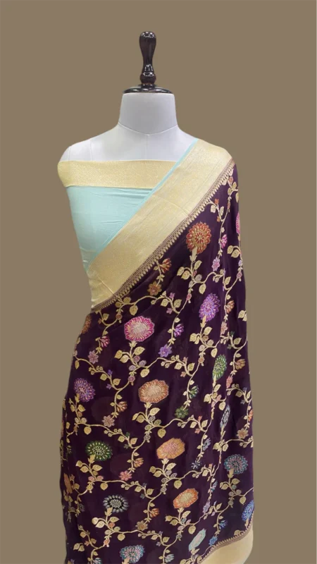 PURE KHADDI GEORGETTE TILFI HANDLOOM BANARASI SAREE