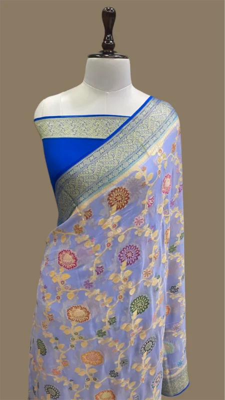 PURE KHADDI GEORGETTE TILFI HANDLOOM BANARASI SAREE