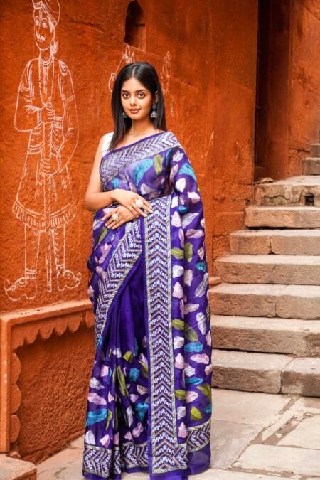 HANDLOOM PURE ORGANZA CHIKANKARI SAREE