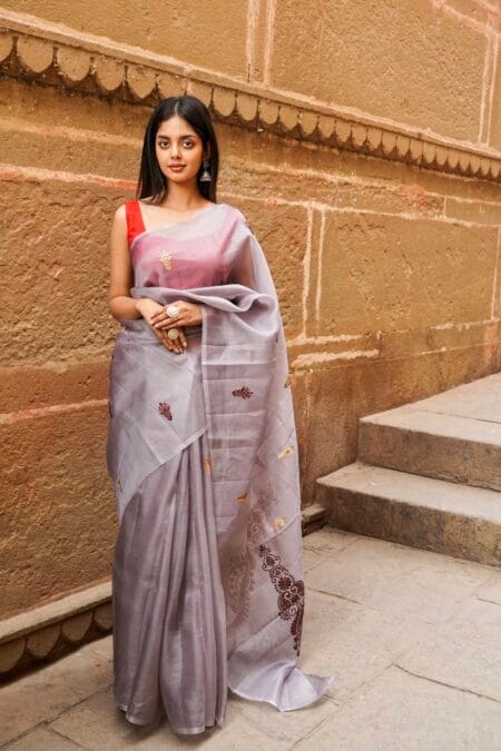 PURE BANARASI ORGANZA SILK CHIKANKARI SAREE