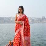 HANDWOVEN MOONGA SILK HANDPAINTED BANARASI SAREE