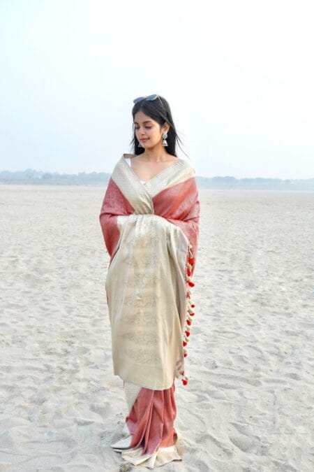 "RED"PURE MOONGA SILK BANARASI Handloom SAREE