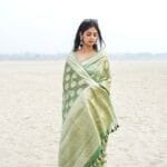 'OLIVE GREEN' PURE KORA TISSUE BANARASI SAREE
