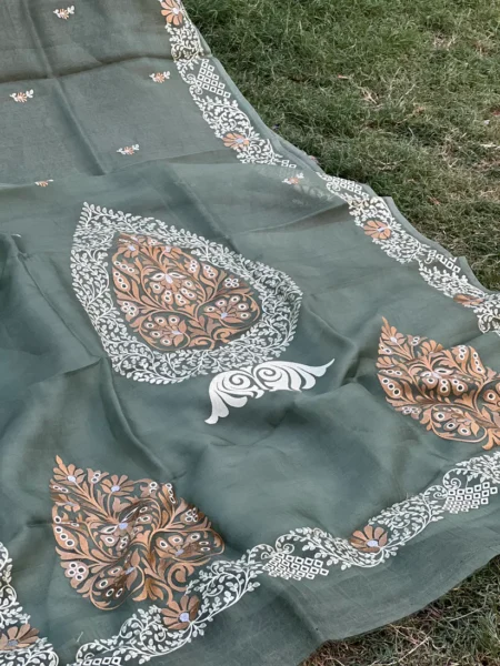 PURE BANARASI ORGANZA SILK CHIKANKARI SAREE